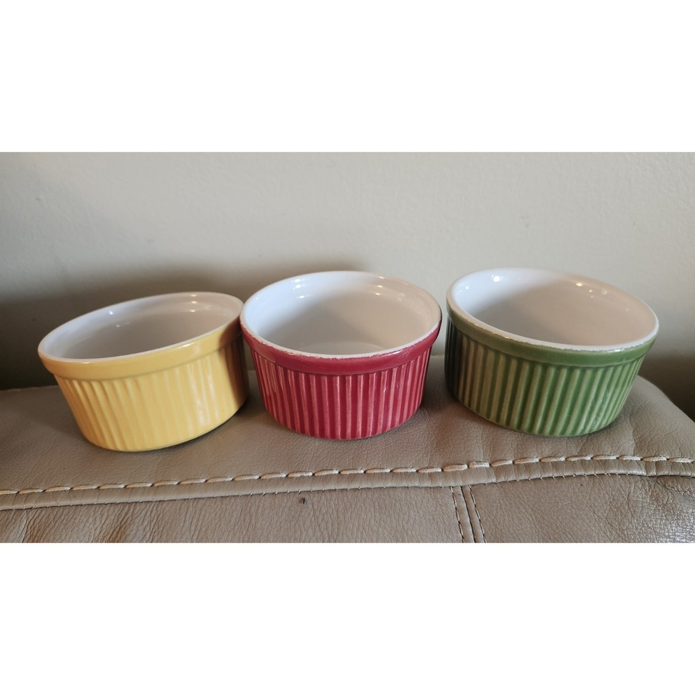Emile Henry Ramekins Custard‎ Baking Cups Red 6 Oz Ribbed Set Of 2 France 1002